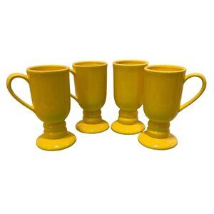 Vintage Mid Century HALL Yellow Footed Pedestal Irish Coffee Latte Mugs Set of 4